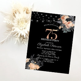 オレンジ色のバラのストリングライト ブラック 75歳の誕生日 招待状