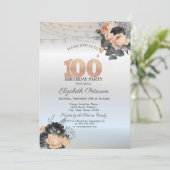 オレンジ色のバラのストリングライト 銀 100歳の誕生日 招待状 (スタンド正面)