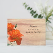 オレンジ色のバラの木製の名誉のメイド カード (スタンド正面)