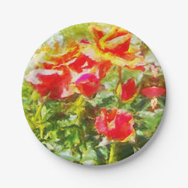 オレンジ色のバラの紙皿50枚 ペーパープレート