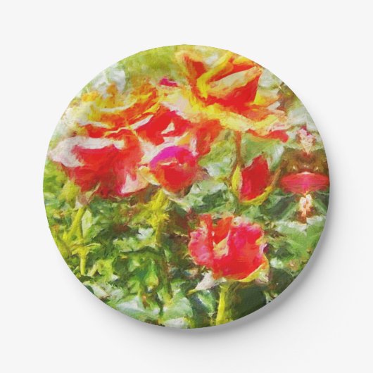 オレンジ色のバラの紙皿50枚 ペーパープレート (正面)