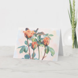 オレンジ色のバラの蕾3輪 庭の芸術 ノートカード