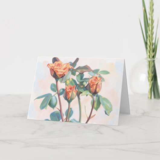 オレンジ色のバラの蕾3輪 庭の芸術 ノートカード (正面)