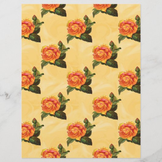 オレンジ色のバラの黄色の背景スクラップブック紙 (正面)