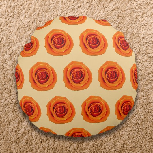 オレンジ色のバラフラワーシームレスパターン ラウンドクッション