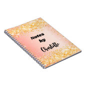 オレンジ色のバラ金ゴールドグリッター名スクリプト ノートブック (右側)