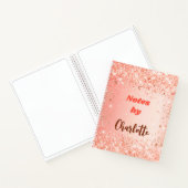 オレンジ色のバラ金ゴールドグリッター名スクリプト ノートブック (内部)