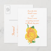 オレンジ色のバラ、日付の保存、結婚のはがき 案内ポストカード (正面/裏面)