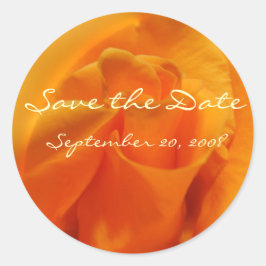 オレンジ色のバラ「Save the Date」 ラウンドシール