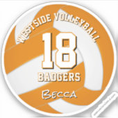 オレンジ色のバレーボールチームのカラー アスリート名 シール (正面)