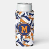 オレンジ色のバレーボール模様スポーツモノグラムの スリム缶クーラー (Seltzer正面)