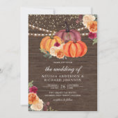 オレンジ色のバーガンディー フラワーパンプキン ウッド ウェディング 招待状 (正面)