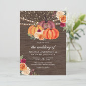 オレンジ色のバーガンディー フラワーパンプキン ウッド ウェディング 招待状 (スタンド正面)