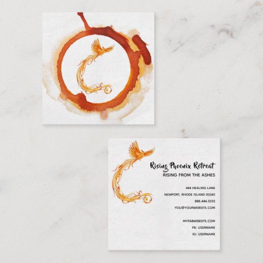 *~*オレンジ色のバーガンディ赤炎フェニックス火災リングや輪 スクエア名刺 (正面/裏面)