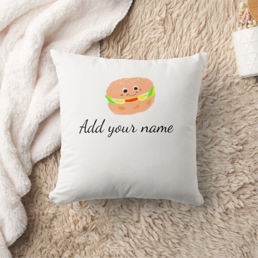 オレンジ色のバーガーウォーターカラーを追加ネーム文字フードフライ クッション (ブランケット)