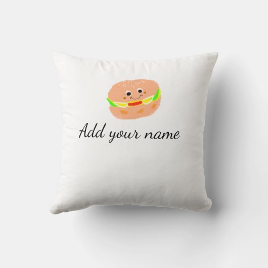 オレンジ色のバーガーウォーターカラーを追加ネーム文字フードフライ クッション (裏面)