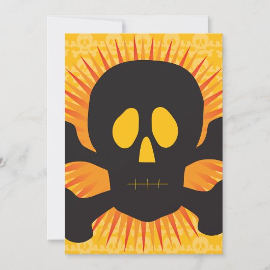 オレンジ色のバーストを伴うボールドスカルアンドクロスボーンズ 招待状 (正面)