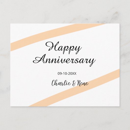 オレンジ色のパステルラインの名前で幸せな結婚記念日 シーズンポストカード (正面)