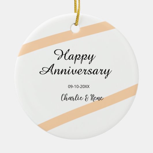 オレンジ色のパステルラインの結婚記念日 名前入り セラミックオーナメント (正面)