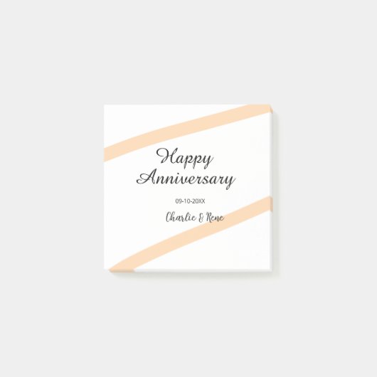 オレンジ色のパステルラインの結婚記念日 名前入り ポストイット (正面)