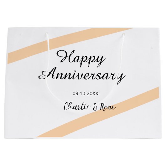 オレンジ色のパステルラインの結婚記念日 名前入り ラージペーパーバッグ (正面)