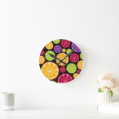 オレンジ色のパターンと背景 ラウンド壁時計 (ホーム)