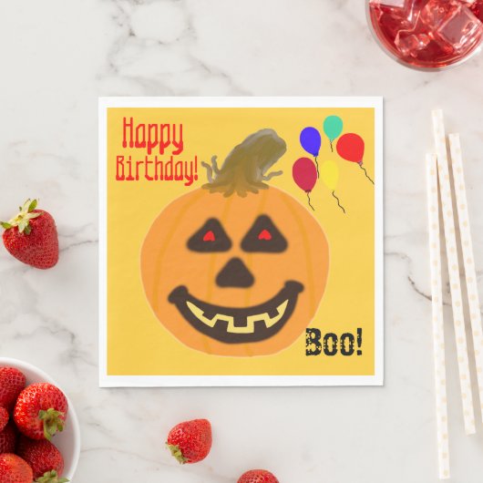 オレンジ色のパンプキン誕生日バルーン スタンダードランチョンナプキン (インサイチュ)