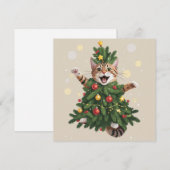 オレンジ色のヒゲ猫のクリスマスツリーがかわいい シーズンカード (正面/裏面)