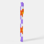 オレンジ色のヒッピーの花の紫色のチェックパターン iPhoneケース (右側面)