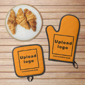 オレンジ色のビジネス名とロゴ 鍋つかみ&鍋敷きセット