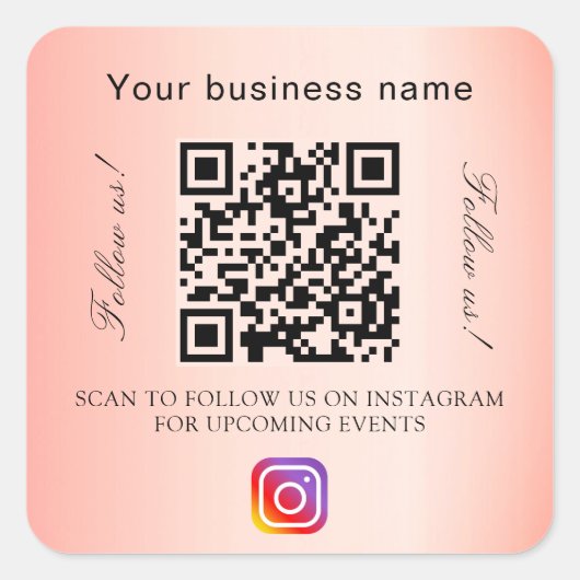 オレンジ色のビジネス名qrコードinstagram スクエアシール (正面)
