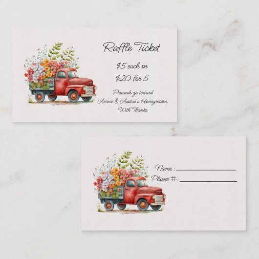 オレンジ色のビンテージトラックとオレンジ色のハイビスカスの抽選 エンクロージャーカード (正面/裏面)