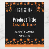 オレンジ色のビーチと太陽テーマブラックラベル/ 3.5 x 4" ワインラベル (シングルラベル)