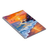 オレンジ色のビーチの夕焼け | 海岸の絵画 ノートブック (右側)