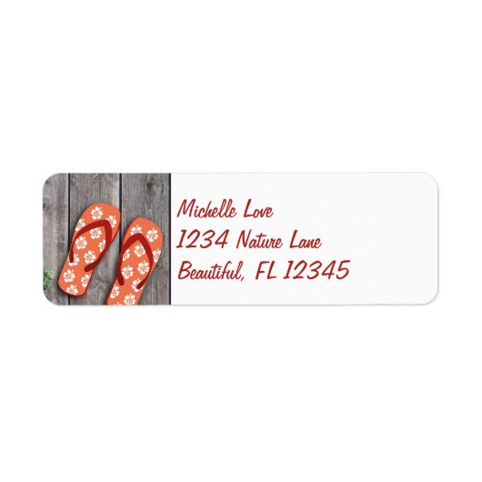 オレンジ色のビーチサンダルオンウッドビーチアドレス ラベル (正面)