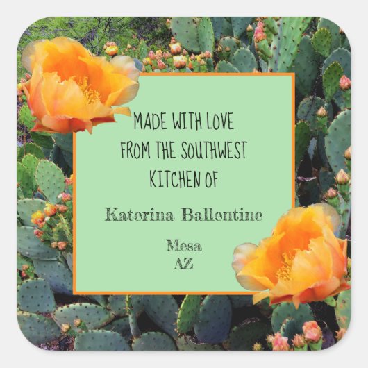 オレンジ色のピリピリしたナシのサボテン/ "キッチンから" スクエアシール (正面)