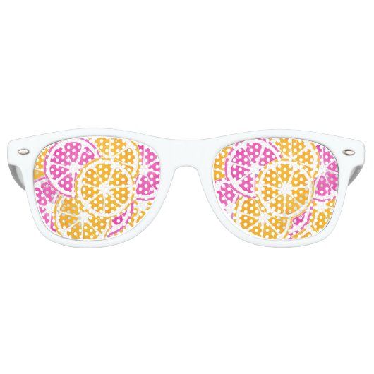 オレンジ色のピンクの柑橘系スライス レトロサングラス (正面)