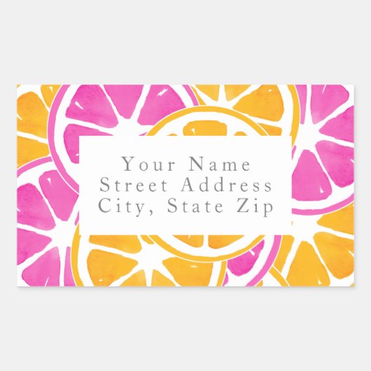 オレンジ色のピンクの柑橘系スライス 長方形シール (正面)