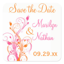 オレンジ色のピンクの白フローラ1.5インチ結婚のステッカー