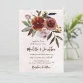 オレンジ色のピンクの花を飾ったクラシックなクリスチャンウェディング 招待状 (スタンド正面)