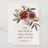 オレンジ色のピンクの花を飾ったクラシックなクリスチャンウェディング 招待状 (裏面)