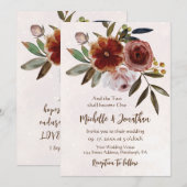 オレンジ色のピンクの花を飾ったクラシックなクリスチャンウェディング 招待状 (正面/裏面)