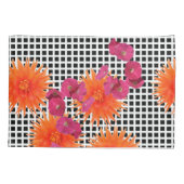 オレンジ色のピンクの花B/W枕カバーのチェックペア 枕カバー (裏面-左)