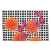 オレンジ色のピンクの花B/W枕カバーのチェックペア 枕カバー (裏面-右)