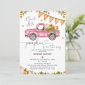 オレンジ色のピンクカボチャのトラックとハートベビーシャワー 招待状 (スタンド正面)