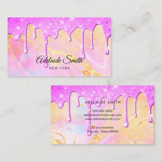 オレンジ色のピンク色のネオンエレガント 名刺 (正面/裏面)