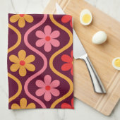 オレンジ色のピンク色の花をレトロ染め キッチンタオル (四つ折り)