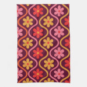 オレンジ色のピンク色の花をレトロ染め キッチンタオル (縦)