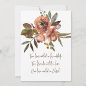 オレンジ色のピンク色の花クリスチャン結婚ズ 招待状 (裏面)