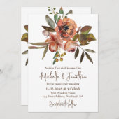 オレンジ色のピンク色の花クリスチャン結婚ズ 招待状 (正面/裏面)